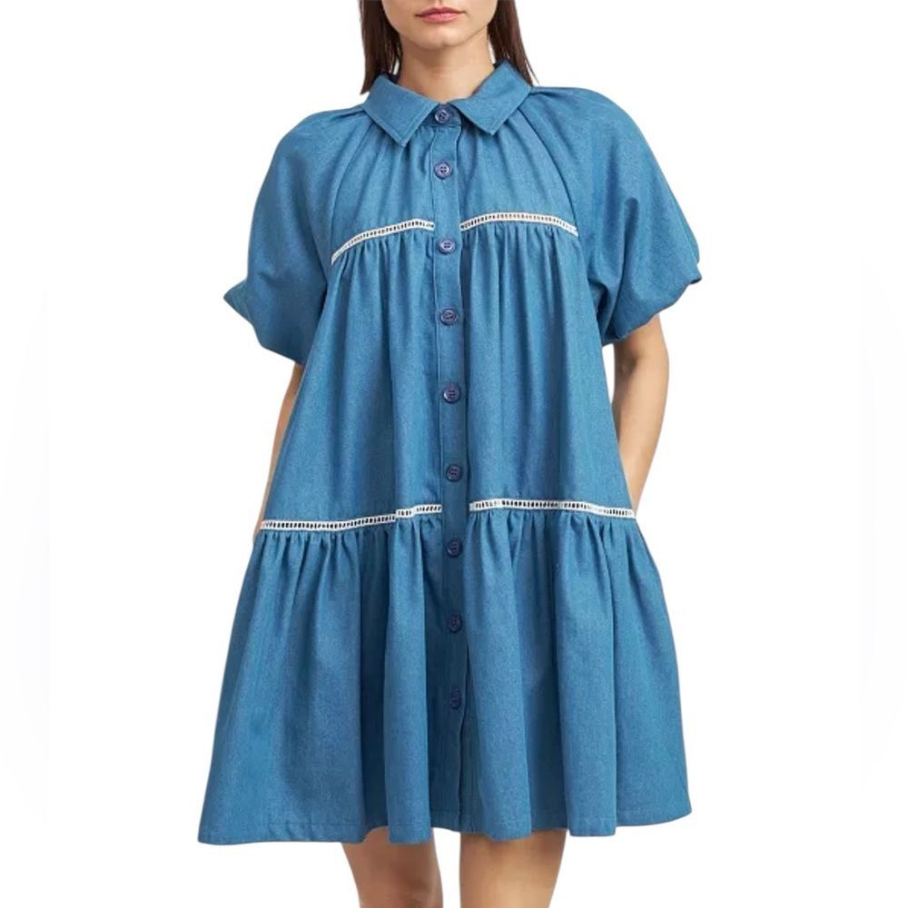 En Saison Anthropologie Tara Puff Sleeve Babydoll Shirt Dress Women’s Large